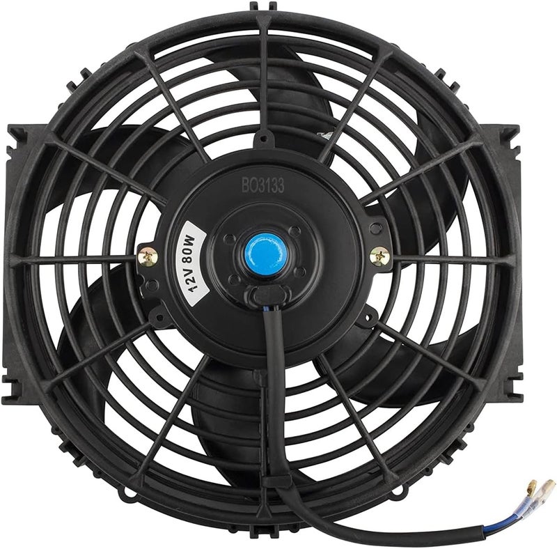 WEDOAUTO 10" inch Slim Fan Pull Electric Radiator Cooling 12V 80W High Performance Mount Universal Kit Black Heavy Duty Wide Curved 6 Blades - Image 1